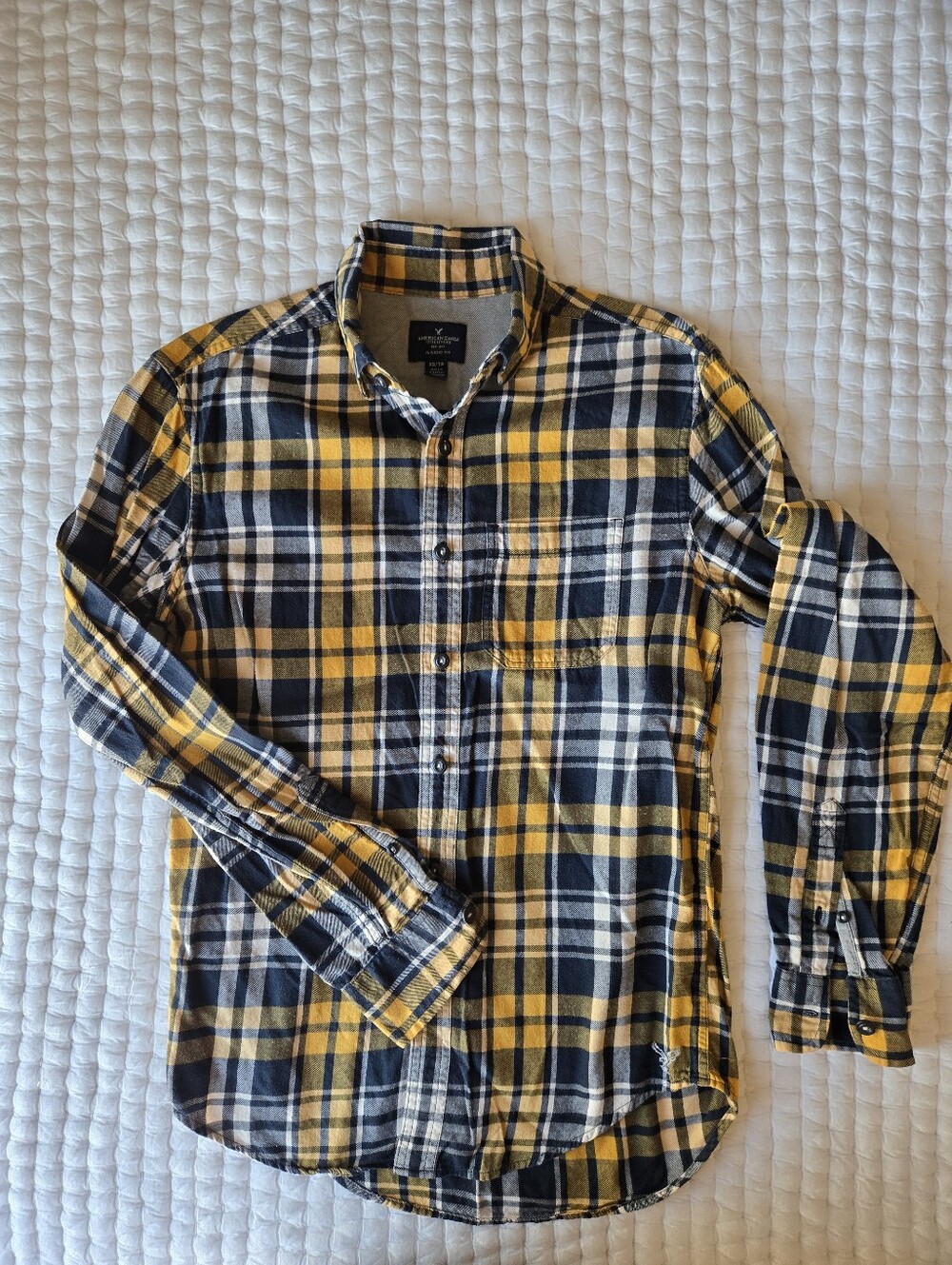 American Eagle Outfitters Yellow and Black Plaid Button-Down Shirt